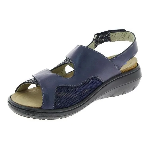 Sandales orthopédiques cuir Chut Gina Navy vue de côté PODOWELL