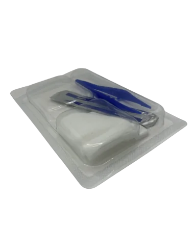 SET ABLATION DE SUTURE 1 LAME COUPE FILS + 3 COMPRESSES NT 7,5 x 7,5cm + 1 PINCE A DISSEQUER BLEUE