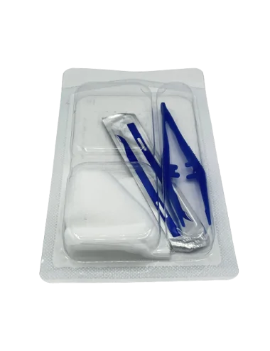 SET ABLATION DE SUTURE 1 LAME COUPE FILS + 3 COMPRESSES NT 7,5 x 7,5cm + 1 PINCE A DISSEQUER BLEUE