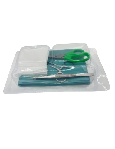 SET POSE DE SUTURE 1 CHAMP + 1 CISEAUX POINTUS + 1 PINCE + 1 PORTE AIGUILLE + 5 COMPRESSES INNOSET