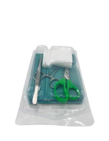 SET POSE DE SUTURE 1 CHAMP + 1 CISEAUX POINTUS + 1 PINCE + 1 PORTE AIGUILLE + 5 COMPRESSES INNOSET