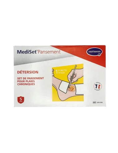 MEDISET PANSEMENT DETERSION + 1 champ absorbant imperméable + 2 pinces anatomiques + 10 compresses de gaze Hartmann