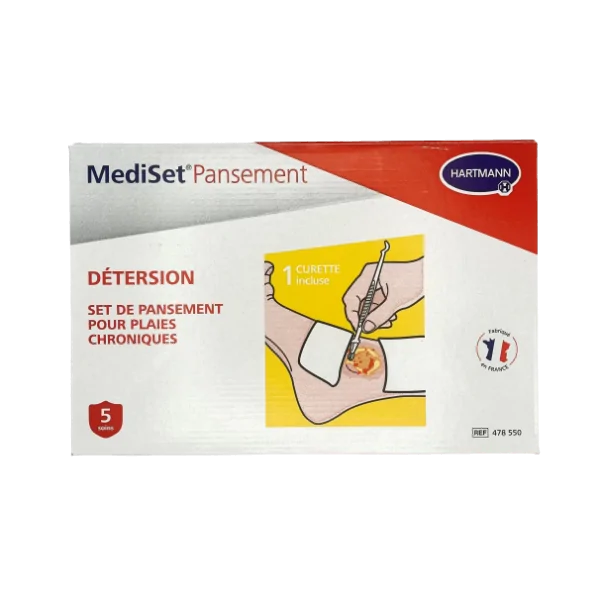 MEDISET PANSEMENT DETERSION + 1 champ absorbant imperméable + 2 pinces anatomiques + 10 compresses de gaze Hartmann