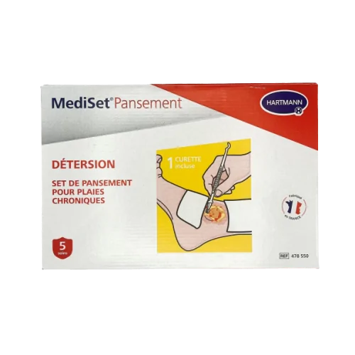 MEDISET PANSEMENT DETERSION + 1 champ absorbant imperméable + 2 pinces anatomiques + 10 compresses de gaze Hartmann