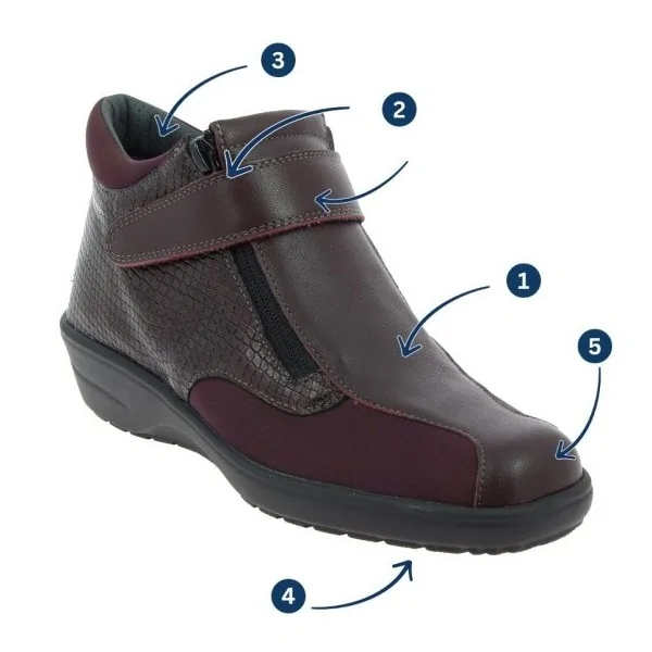 Chaussures bottines orthopédiques Chut SOIZIC bordeaux vue de côté PODOWELL