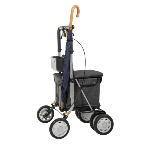 CADDIE DE COURSES ROLLATOR CARLETT LETT800 GRIS AVEC PORTE CANNE, PARAPLUIE MOBIO