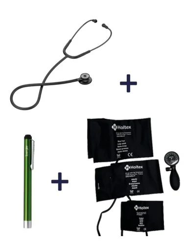 Pack infirmier TENSIOMÈTRE EASY 3 NOIR, STÉTHOSCOPE IDÉAL+ DOUBLE PAVILLON Noir et LAMPE STYLO LIFESTICK SPENGLER Vert Spengler