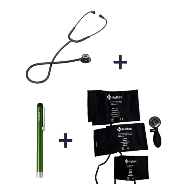 Pack infirmier TENSIOMÈTRE EASY 3 NOIR, STÉTHOSCOPE IDÉAL+ DOUBLE PAVILLON Noir et LAMPE STYLO LIFESTICK SPENGLER Vert Spengler