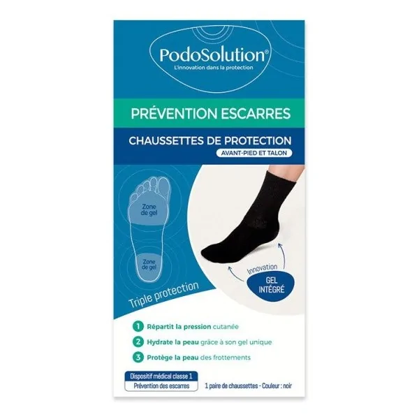 Chaussettes protection avant-pied et talon noir prévention escarres PODOSOLUTION