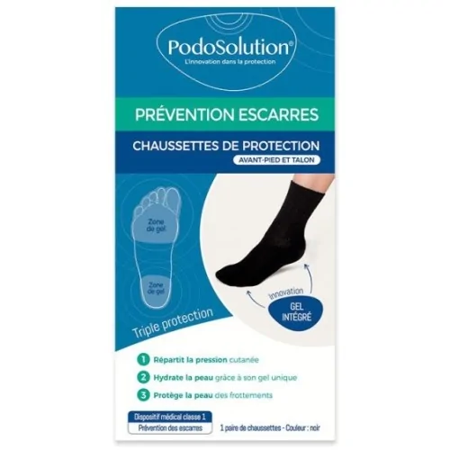 Chaussettes protection avant-pied et talon noir prévention escarres PODOSOLUTION