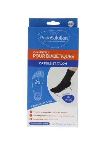 Chaussettes pour pieds diabétiques protection orteils et talon noir Podosolution Podowell