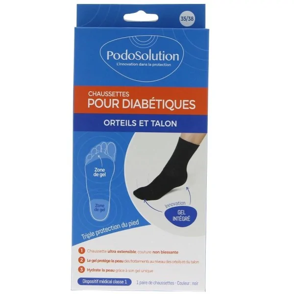 Chaussettes pour pieds diabétiques protection orteils et talon noir Podosolution Podowell