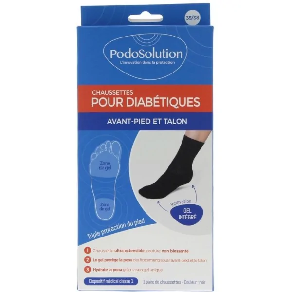 Chaussettes diabétiques protection avant-pied et talon noir Podosolution Podowell