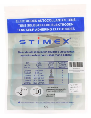 Sachet de 4 électrodes Stimex carrés 50x50 mm Schwa-medico